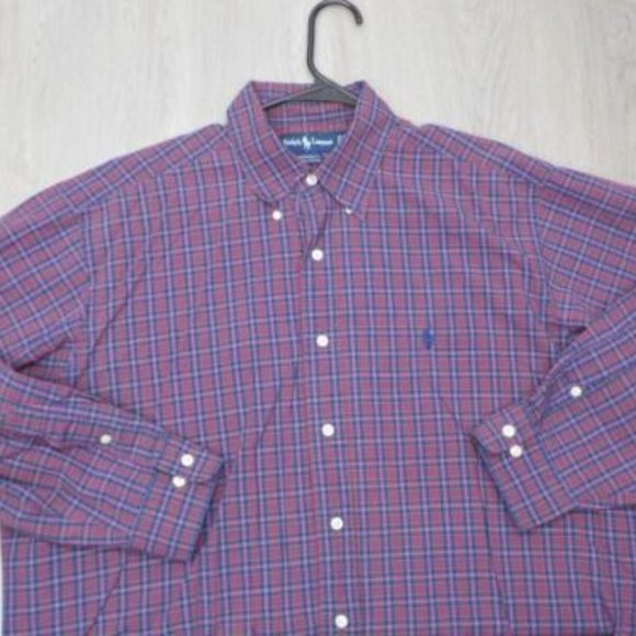 Ralph Lauren Mens Plaid Dress Shirt Yarmouth Cotton Button Down Pony Logo Top - Picture 2 of 7